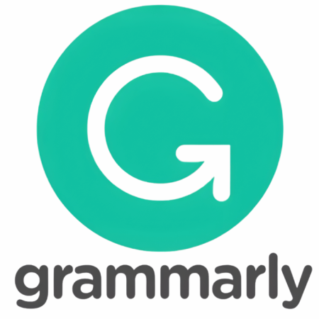 Grammarly logo with a bold white "G" shaped like an arrow inside a green circle, positioned above the word "grammarly" in gray lowercase letters.