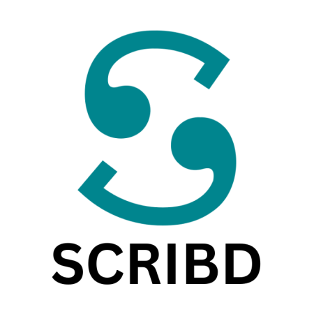 A teal stylized "S" logo appears above the word "Scribd" in bold black capital letters, all set against a light gray background.