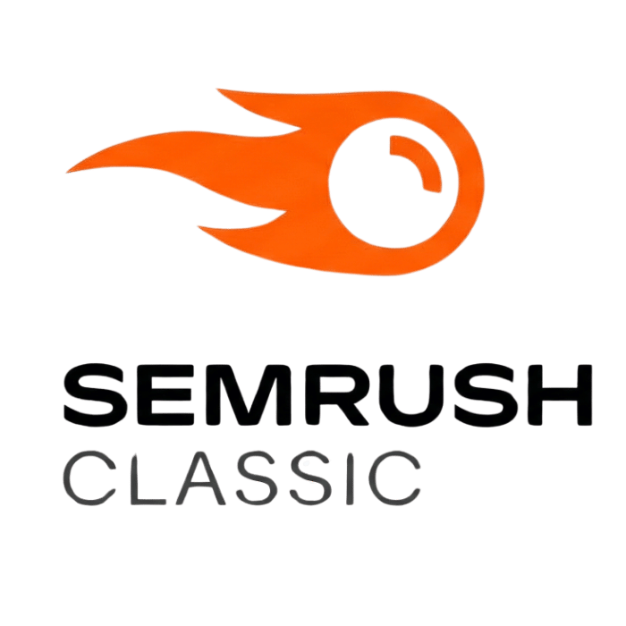 Semrush Classic logo with an orange flame icon above